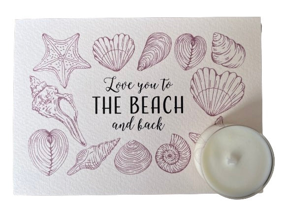 Theelicht wenskaart - Love you to the beach and back