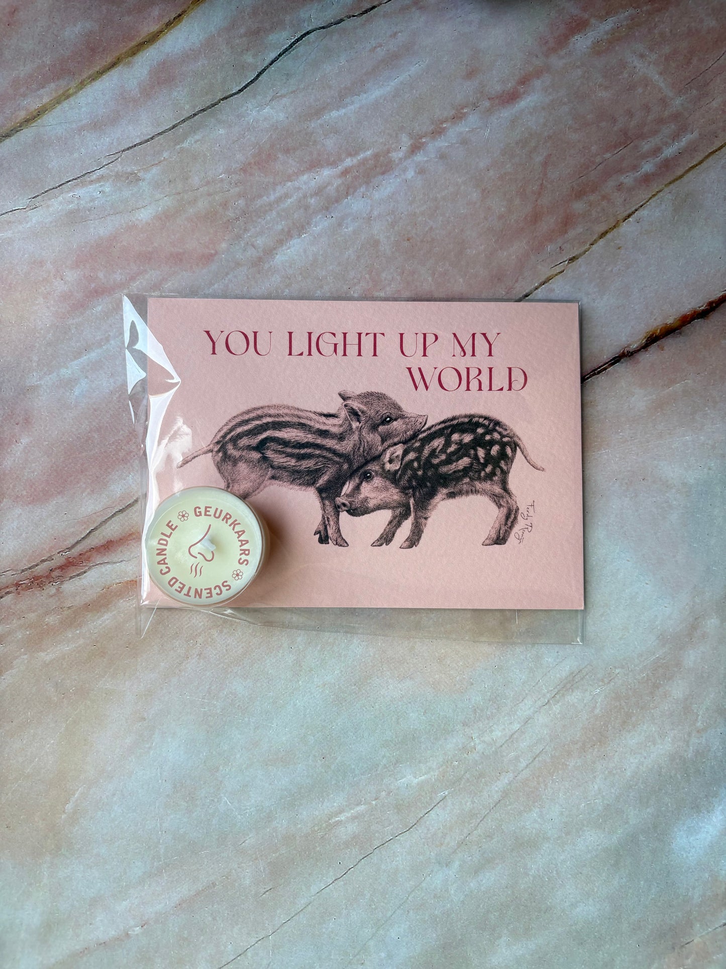 Theelicht wenskaart - You light up my world