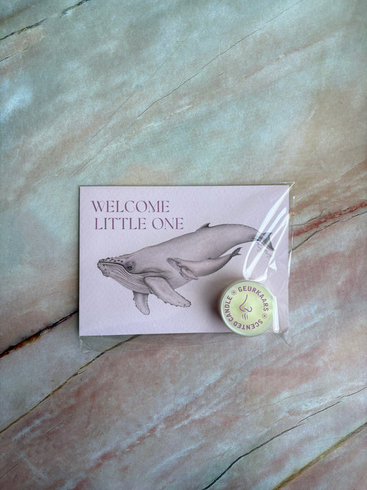 Theelicht wenskaart - Welcome little one (roze)