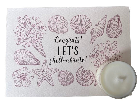 Theelicht wenskaart - Congrats! let’s shell-abrate!