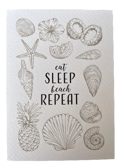 Theelicht wenskaart - Eat sleep beach repeat