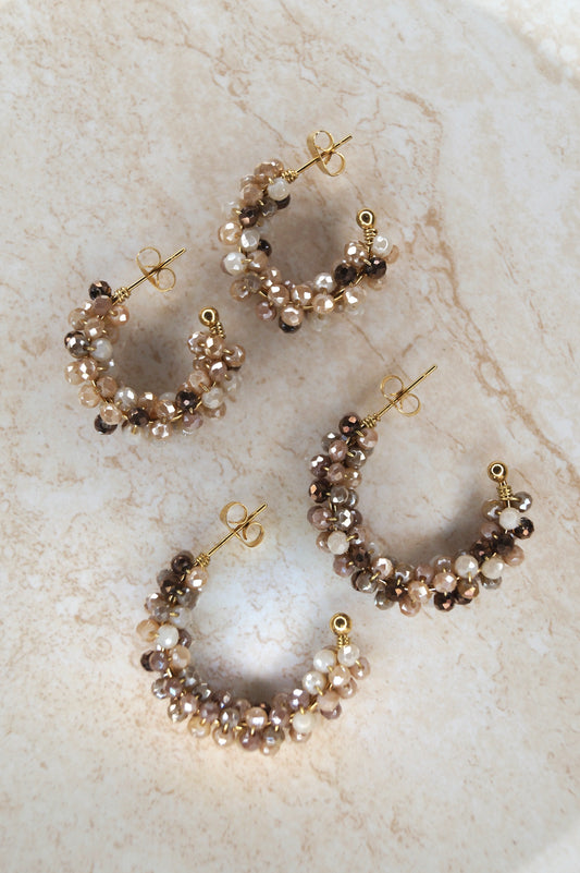 Facet perfect hoops taupe (groot) - oorbellen