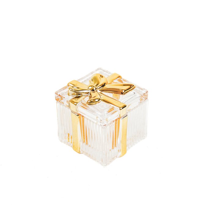 Glass box with golden ribbon - square